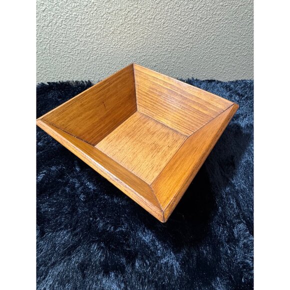Mid-Century Modern Square Wooden Serving Bowl Handmade Walnut Finish - Picture 1 of 8